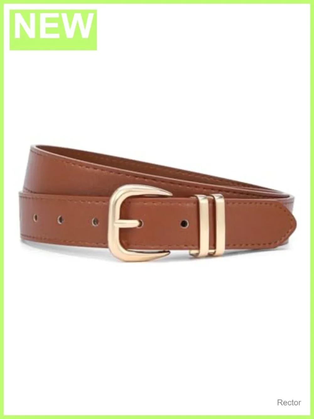 Women's Faux Leather Waist Belt with Gold Buckle, Double Metal Rings, Minimalist